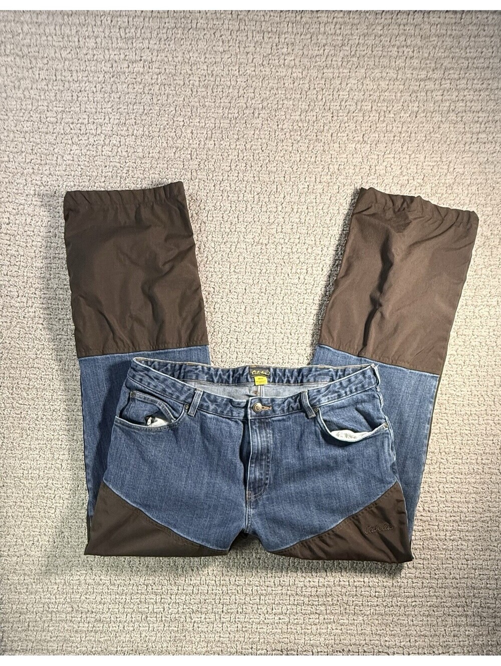 Cabelas Classic Fit Upland Hunting Jeans Mens 38x32  Denim Brown Canvas Overlay